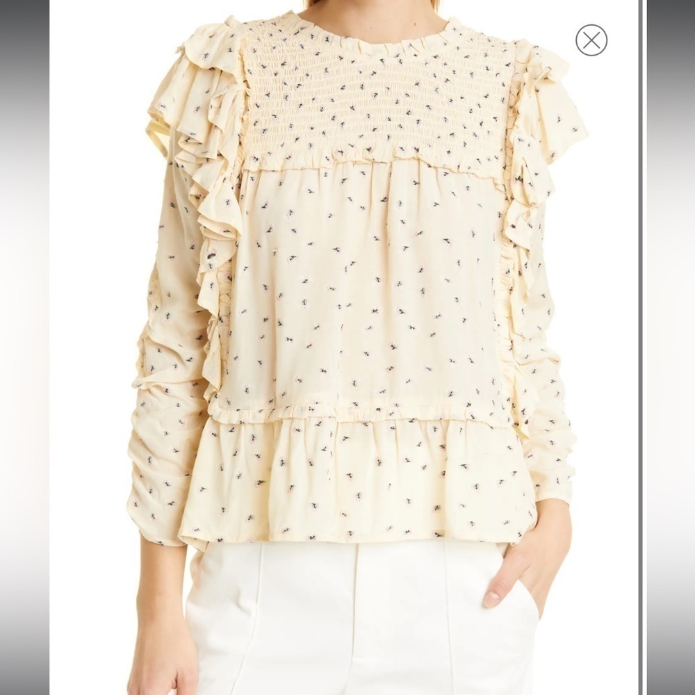 MUNTHE Women's Crisp Embroidered Ruffle Blouse Top Size 2US/ 34 EU NWT Romantic